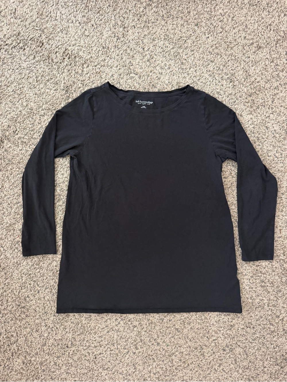 Soft Surroundings Black Long-Sleeve Crewneck Top